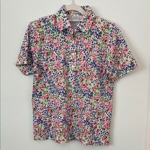 Leon Levin Women's Floral Button Down Short Sleeve Golf Shirt - Multicolor PS